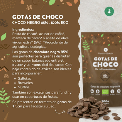 Gocce di cioccolato 85% cacao ECO Planeta Huerto 200 g