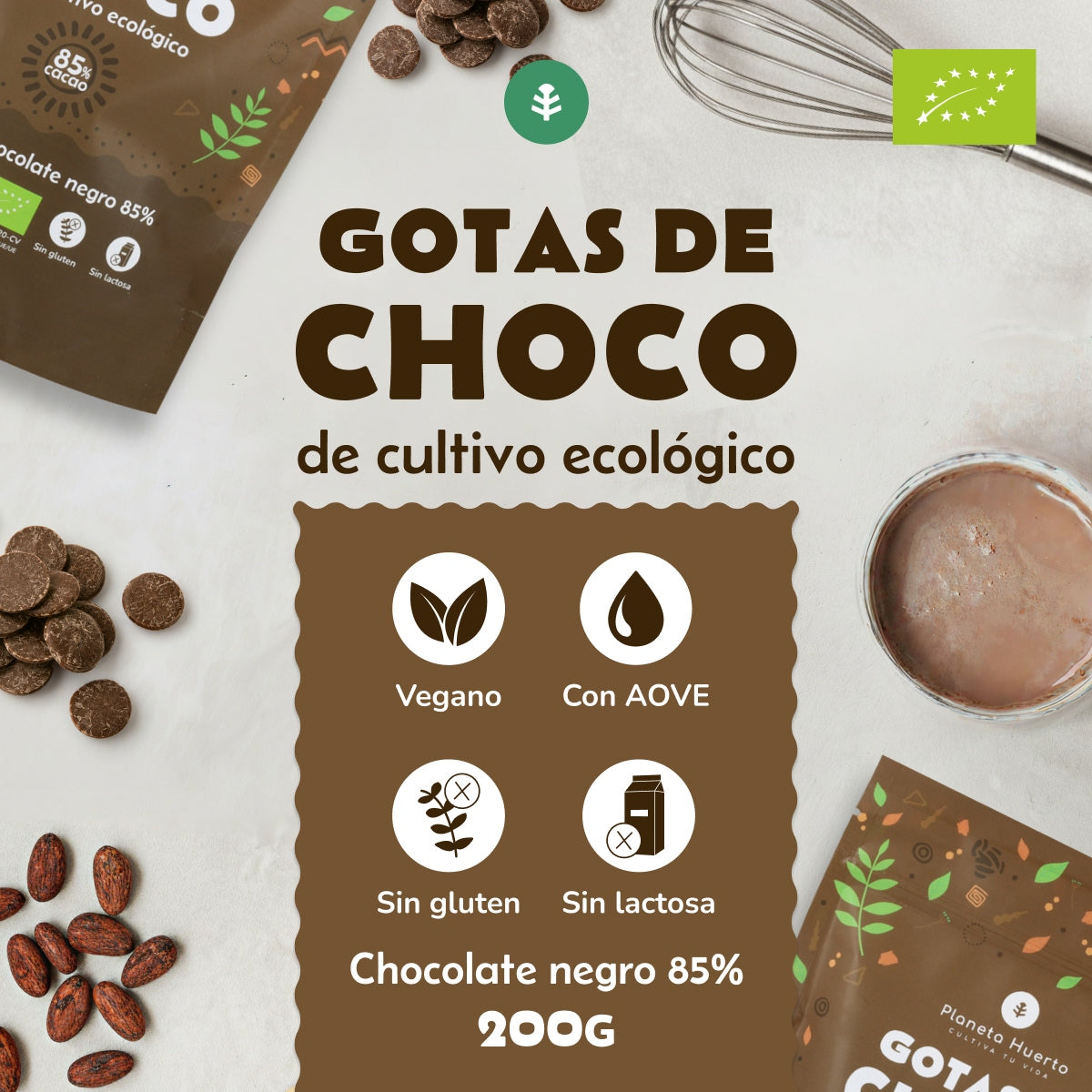 Gocce di cioccolato 85% cacao ECO Planeta Huerto 200 g