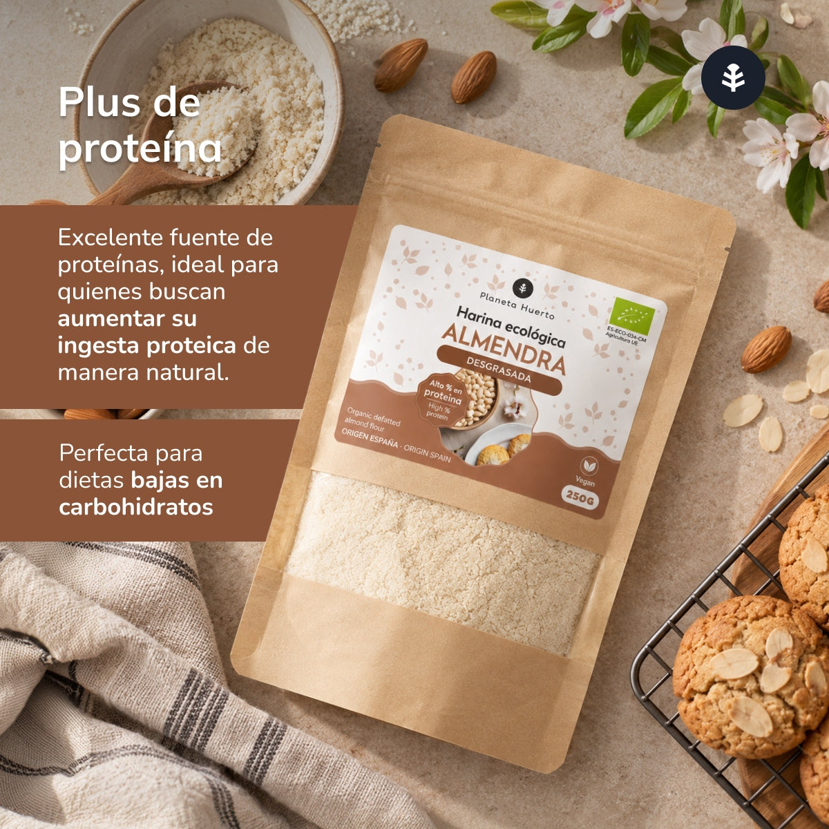 Farina di mandorle sgrassata (proteina di mandorle) ECO Planeta Huerto 250 g