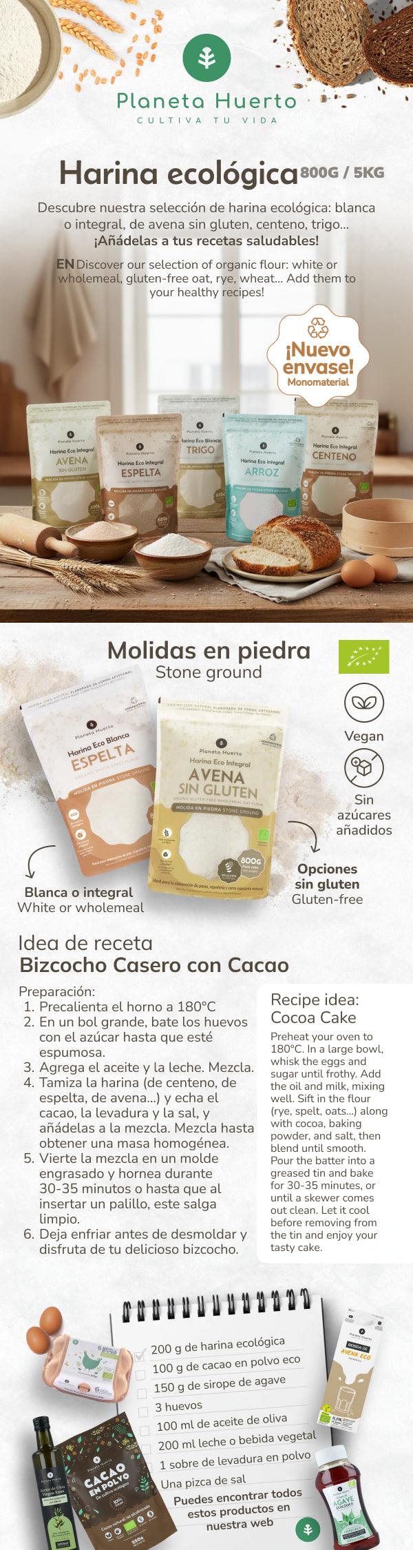 Farina di grano biologico Eco Planeta Huerto 800 g