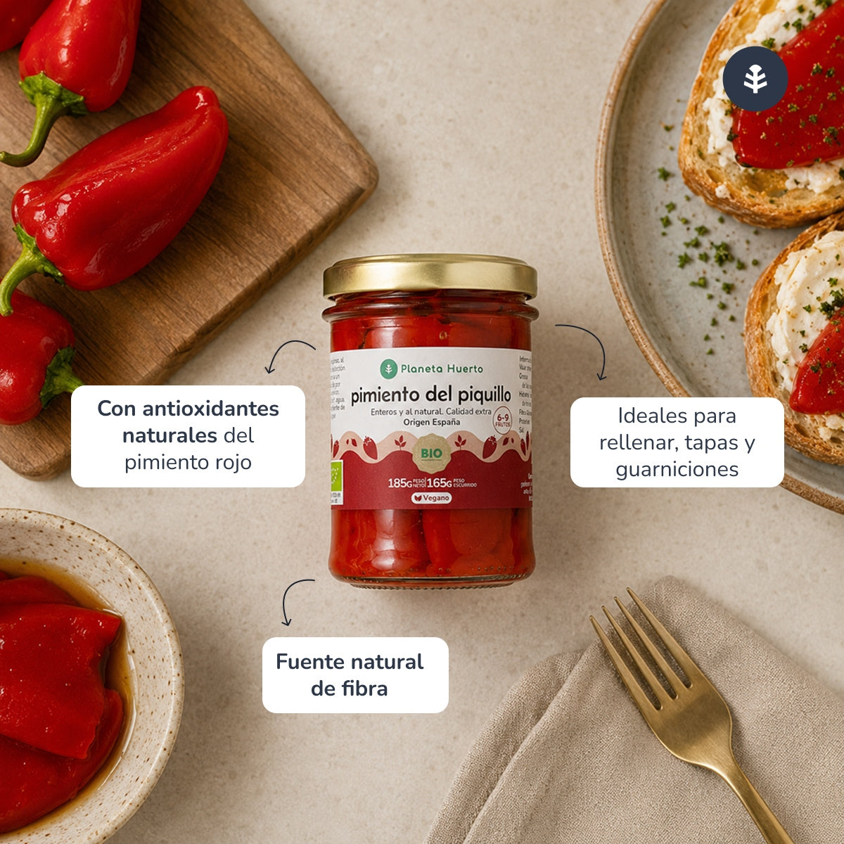 Peperoni piquillo interi ECO Planeta Huerto 185 g