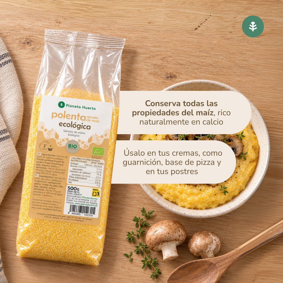 Polenta istantanea di semola di mais ECO Planeta Huerto 500 g