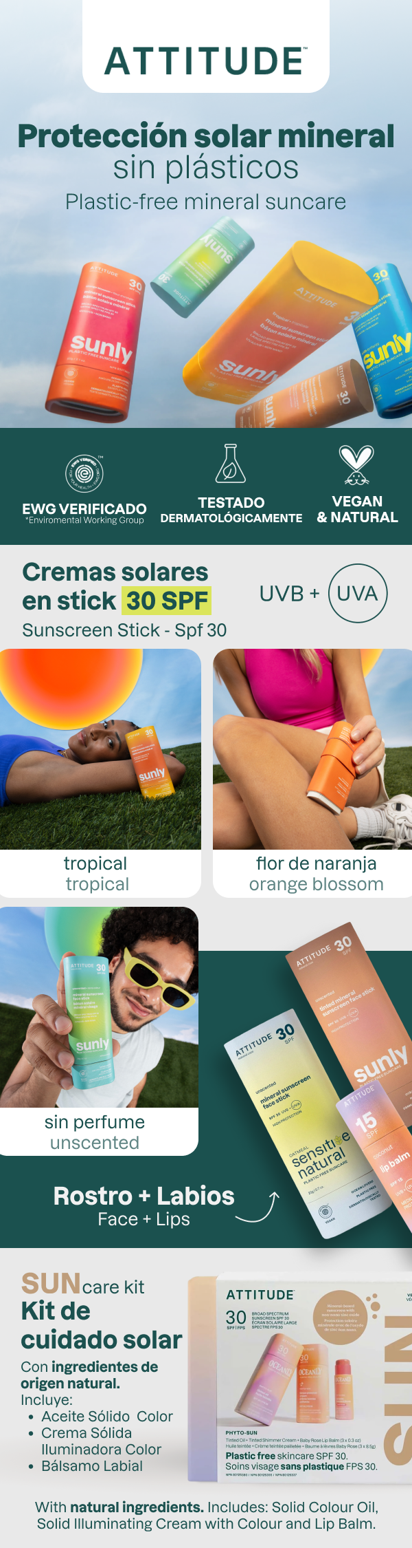 Oceanly - PHYTO-SUN Balsamo labbra colorato SPF 30 - Baby Rose, Attitude, 8,5 g