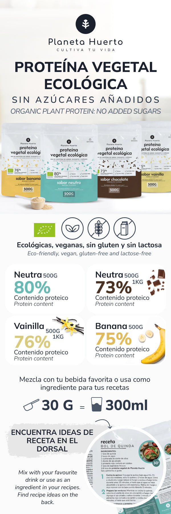 Proteine vegetali neutre ECO 80% Planeta Huerto 500 g
