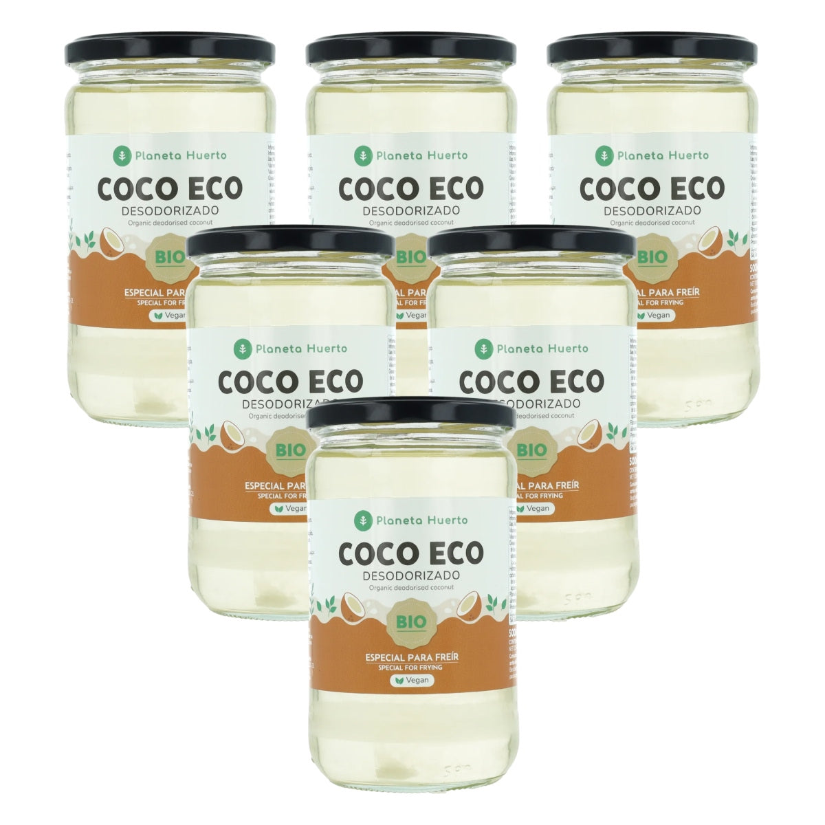 Confezione da 6 oli di cocco deodorizzati ECO Planeta Huerto 500 ml