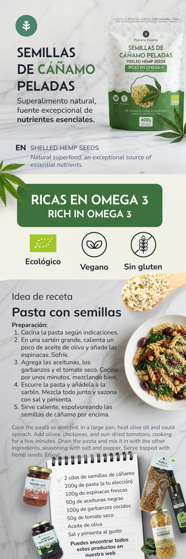 Semi di canapa decorticati ECO Planeta Huerto 400 g
