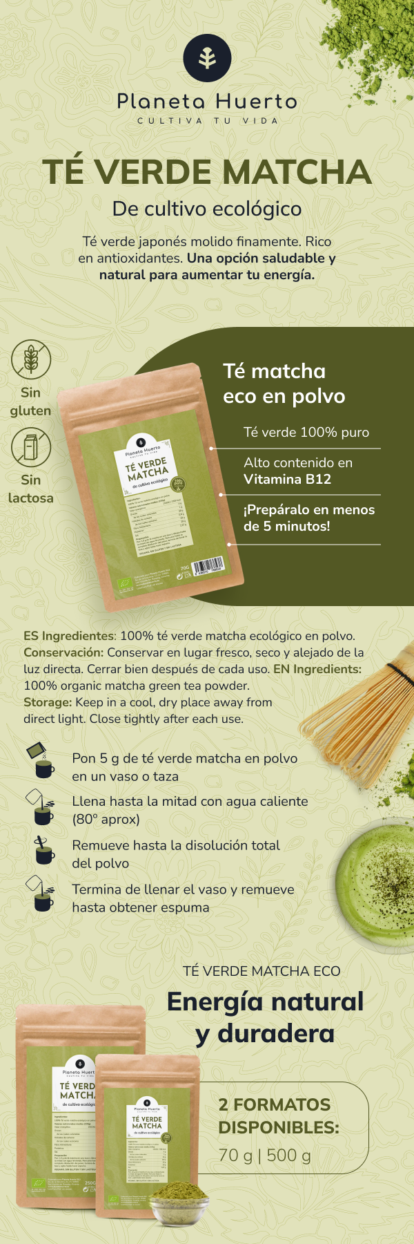 Tè Matcha in polvere ECO Planeta Huerto 500 g