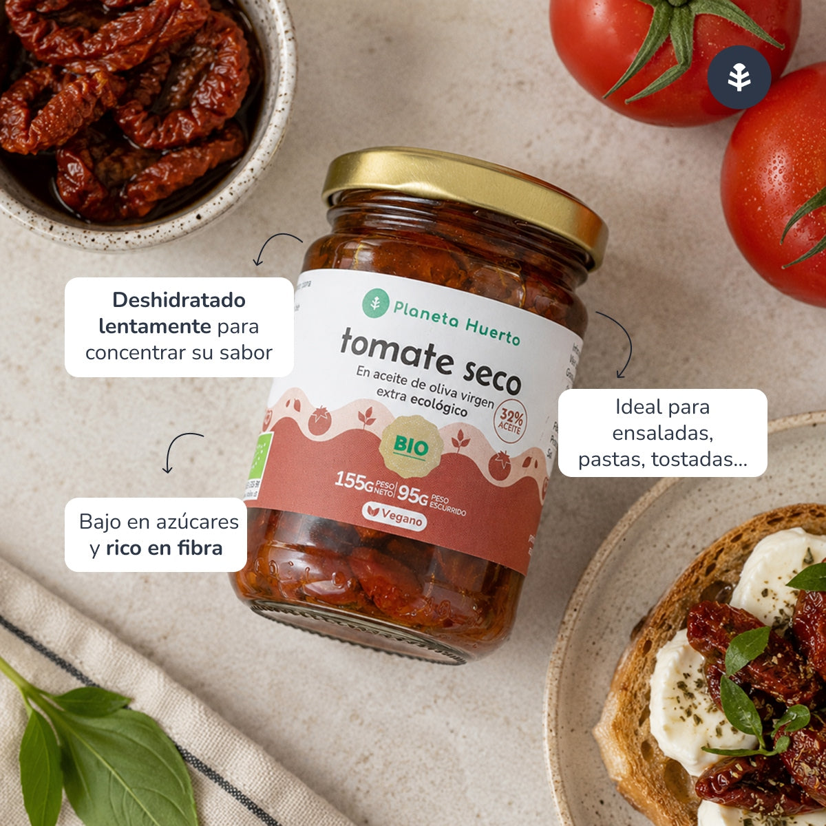 Pomodori secchi in olio extravergine di oliva ECO Planeta Huerto 155 g