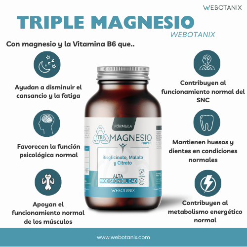 Triplo magnesio (bisglicinato, malato e citrato) Formula vegana, WeBotanix, 120 capsule