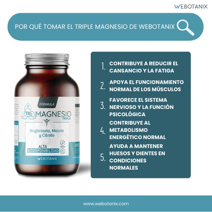 Triplo magnesio (bisglicinato, malato e citrato) Formula vegana, WeBotanix, 120 capsule