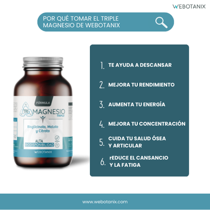 Triplo magnesio (bisglicinato, malato e citrato) Formula vegana, WeBotanix, 120 capsule