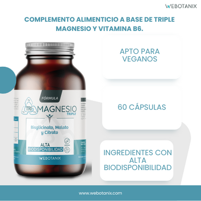 Triplo magnesio (bisglicinato, malato e citrato) Formula vegana, WeBotanix, 120 capsule
