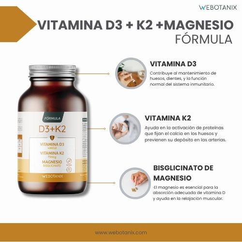 Vitamina D3 4000 UI + K2 + Magnesio Formula Vegan, WeBotanix