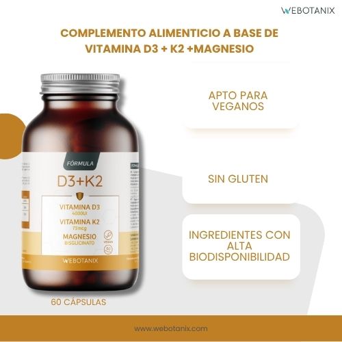 Vitamina D3 4000 UI + K2 + Magnesio Formula Vegan, WeBotanix