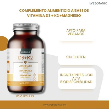 Vitamina D3 4000 UI + K2 + Magnesio Formula Vegan, WeBotanix